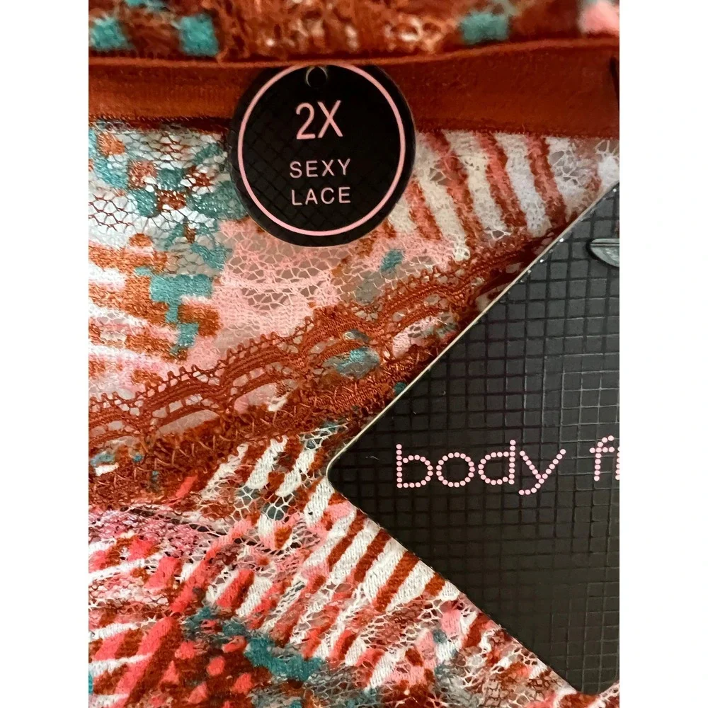 Body Frosting Pink Rust Lace Bra 44C & Panty 2X Set BR-34247X